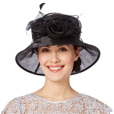 Black twisted rose trim organza hat